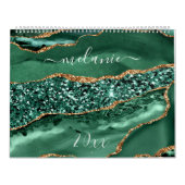 Agate Green Gold Glitter Marble Jouw naam Calendar Kalender (Hoes)