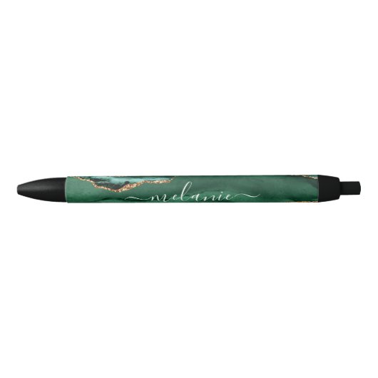 Agate Green Gold Glitter Marble Jouw naam Pen (Voorkant)