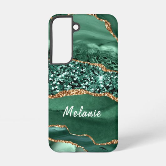 Agate Green Gold Glitter Marble Jouw naam Samsung Galaxy Hoesje (Achterkant)