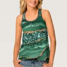 Agate Green Gold Glitter Marble Jouw naam Tanktop