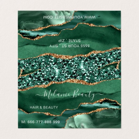 Agate Green Gold Glitter Marble Modern Design Visitekaartje (Buitenkant ongevouwen)