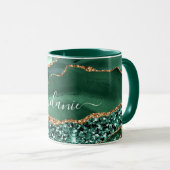 Agate Green Gold Glitter Marble Mok Gift Jouw naam (Voorkant rechts)