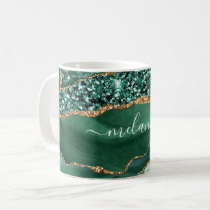 Agate Green Gold Glitter Marble Mok met Jouw naam