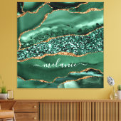 Agate Green Gold Glitter Marble Name Canvas (Insitu (Woonkamer))