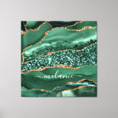 Agate Green Gold Glitter Marble Name Canvas (Voorkant)