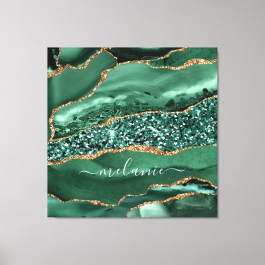 Agate Green Gold Glitter Marble Name Canvas Afdruk (Voorkant)