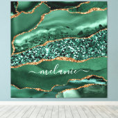 Agate Green Gold Glitter Marble Name Canvas Afdruk (Insitu (Houten vloer))