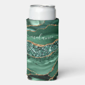 Agate Green Gold Glitter Marble Name Koelbox Seltzer Blikjeskoeler (Seltzer Voorkant)