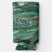 Agate Green Gold Glitter Marble Name Koelbox Seltzer Blikjeskoeler (Achterkant)