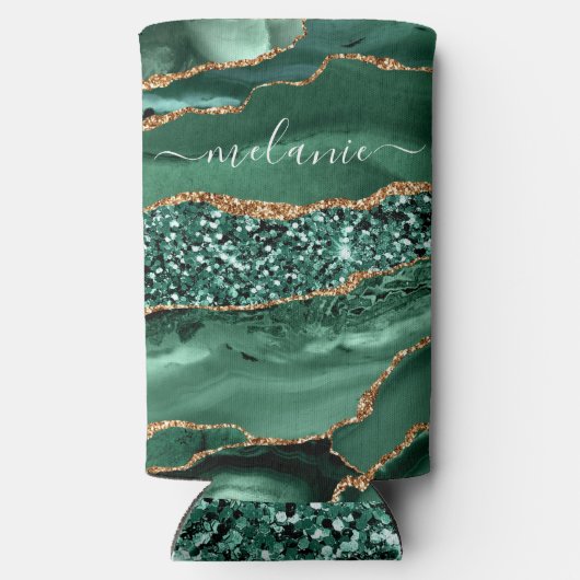 Agate Green Gold Glitter Marble Name Koelbox Seltzer Blikjeskoeler (Achterkant)