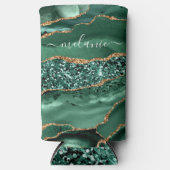 Agate Green Gold Glitter Marble Name Koelbox Seltzer Blikjeskoeler (Voorkant)