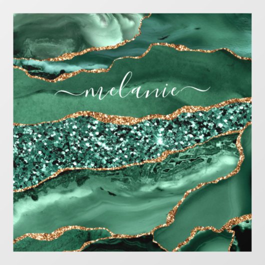 Agate Green Gold Glitter Marble Name Window Cling Raamsticker (Vel)