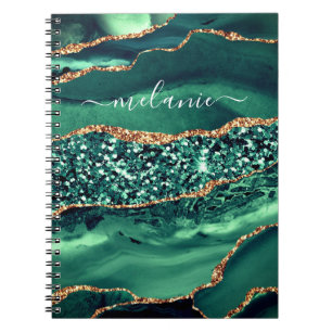 Agate Green Gold Glitter Marble Notitieboek Jouw n