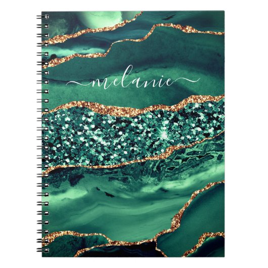 Agate Green Gold Glitter Marble Notitieboek Jouw n (Voorkant)