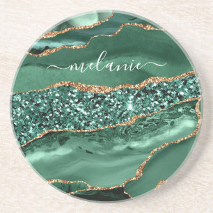 Agate Green Gold Glitter Marble Onderzetter Jouw n