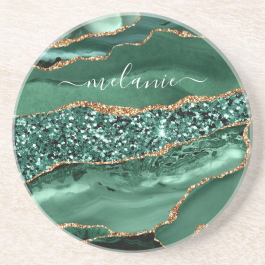 Agate Green Gold Glitter Marble Onderzetter Jouw n (Voorkant)