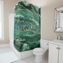 Agate Green Gold Glitter Marble Showgordijn