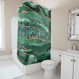 Agate Green Gold Glitter Marble Showgordijn Douchegordijn