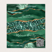 Agate Green Gold Glitter Moderne Design QR Code Visitekaartje (Buitenkant ongevouwen)