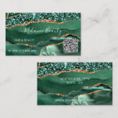Agate Green Gold Glitter QR Code Visitekaartje (Voorkant / Achterkant)