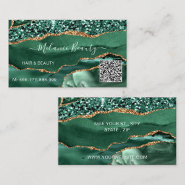 Agate Green Gold Glitter QR Code Visitekaartje