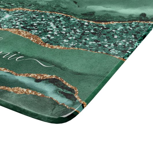 Agate Green Gold Marble Custom Name Cutting Board Snijplank (Hoek)