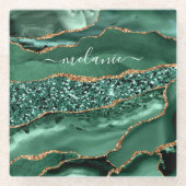 Agate Green Gold Marble Onderzetter - Aangepaste n Glazen Onderzetter (Voorkant)