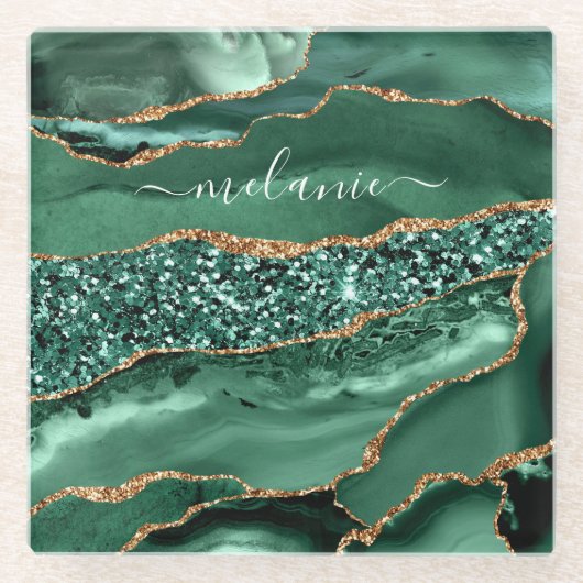 Agate Green Gold Marble Onderzetter - Aangepaste n Glazen Onderzetter (Voorkant)