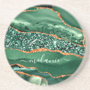Agate Green Gold Sparkle Marble Onderzetter Jouw n
