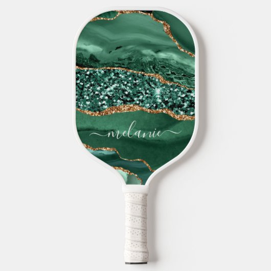 Agate Green Gold Sparkle Name Pickleball Paddle (Voorkant)