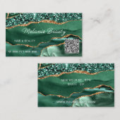 Agate Green Gold Sparkle QR Code Visitekaartje (Voorkant / Achterkant)