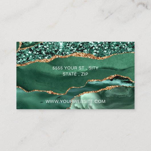 Agate Green Gold Sparkle QR Code Visitekaartje (Achterkant)