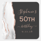 Agate Grijs Wit Rose Goud Donker 50ste Verjaardag Vierkante Sticker (Voorkant)