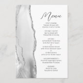 Agate Grijs Wit Zilver Moderne Scriptie Bruiloft Menu (Voorkant)