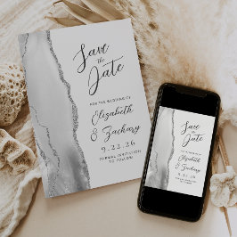 Agate Grijs Wit Zilver Moderne Trouwtekst Save The Date