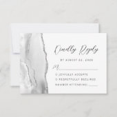 Agate Grijs Zilver Moderne Scriptie Bruiloft RSVP Kaartje (Voorkant)