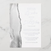 Agate Grijs Zilver Script Bruiloft Folie Uitnodiging (Voorkant)