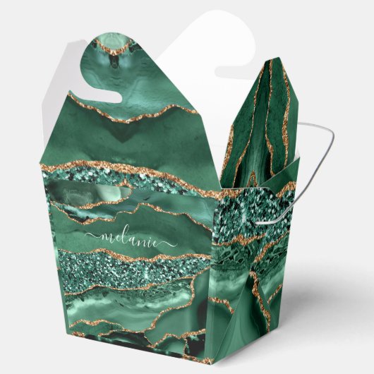 Agate Groen Goud Glitter Geode Marmer Aangepaste N Bedankdoosjes (Geopend)