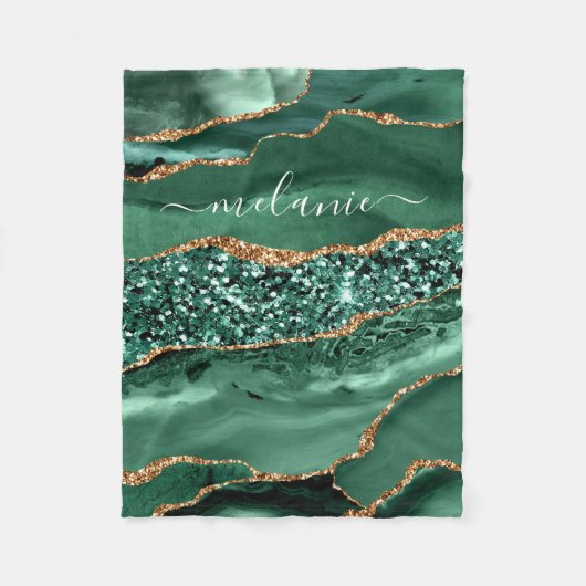 Agate Groen Goud Glitter Geode Marmer Aangepaste N Fleece Deken (Voorkant)