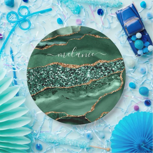 Agate Groen Goud Glitter Geode Marmer Aangepaste N Papieren Bordje (Feest)