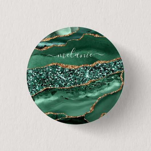 Agate Groen Goud Glitter Geode Marmer Aangepaste N Ronde Button 3,2 Cm (Voorkant)