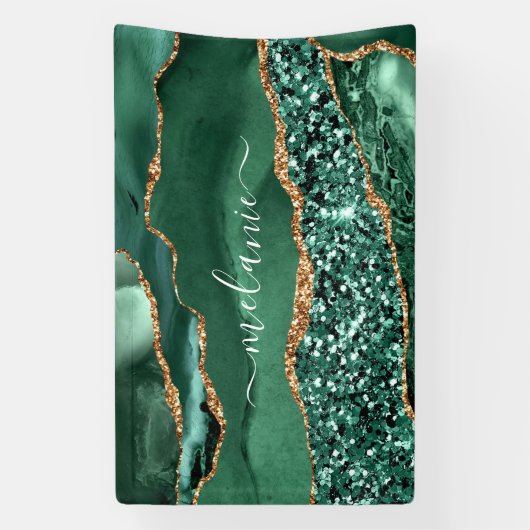 Agate Groen Goud Glitter Geode Marmer Aangepaste N Spandoek (Verticaal)