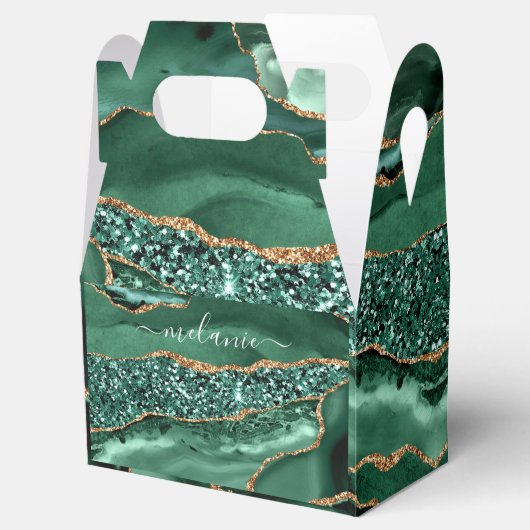 Agate Groen Goud Glitter Geode Marmer Uw Naam Bedankdoosjes (Geopend)