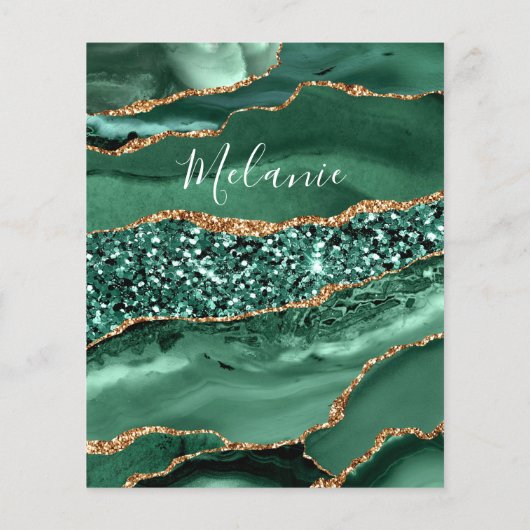 Agate Groen Goud Glitter Marmer Flyer Uw Naam (Achterkant)