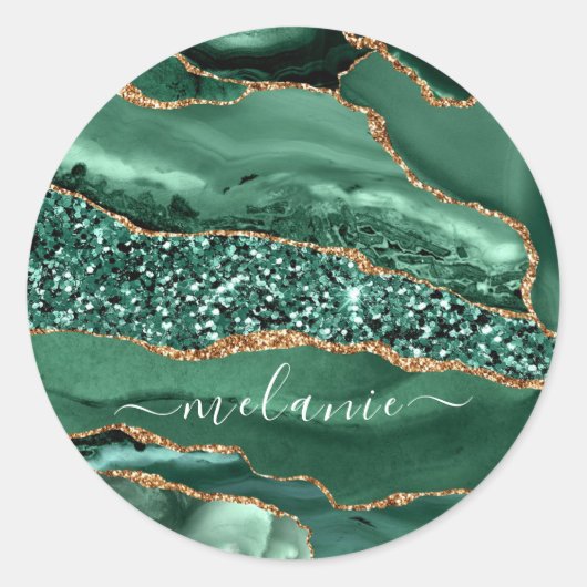 Agate Groen Goud Glitter Marmer Jouw Naam Sticker (Voorkant)