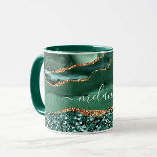 Agate Groen Goud Glitter Marmer Mok Cadeau Uw Naam