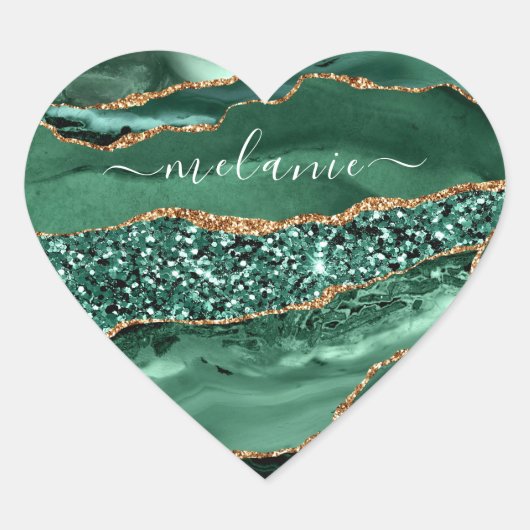 Agate Groen Goud Glitter Marmer Naam Sticker (Voorkant)
