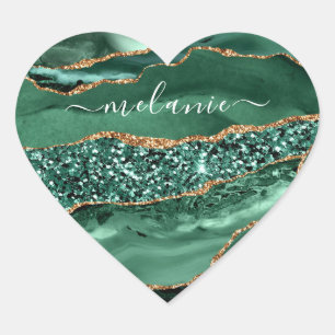 Agate Groen Goud Glitter Marmer Naam Sticker