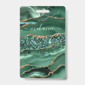 Agate Groen Goud Glitter Marmer Naambadge Badge (Achterkant)