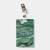 Agate Groen Goud Glitter Marmer Naambadge Badge (Achterkant met clip)